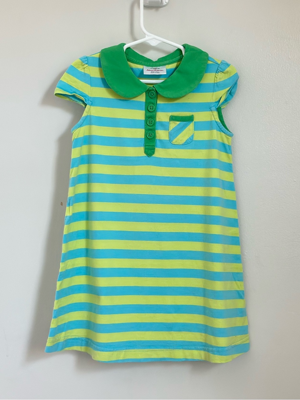 Hanna Andersson Green & Aqua Stripe Peter Pan Collar Dress